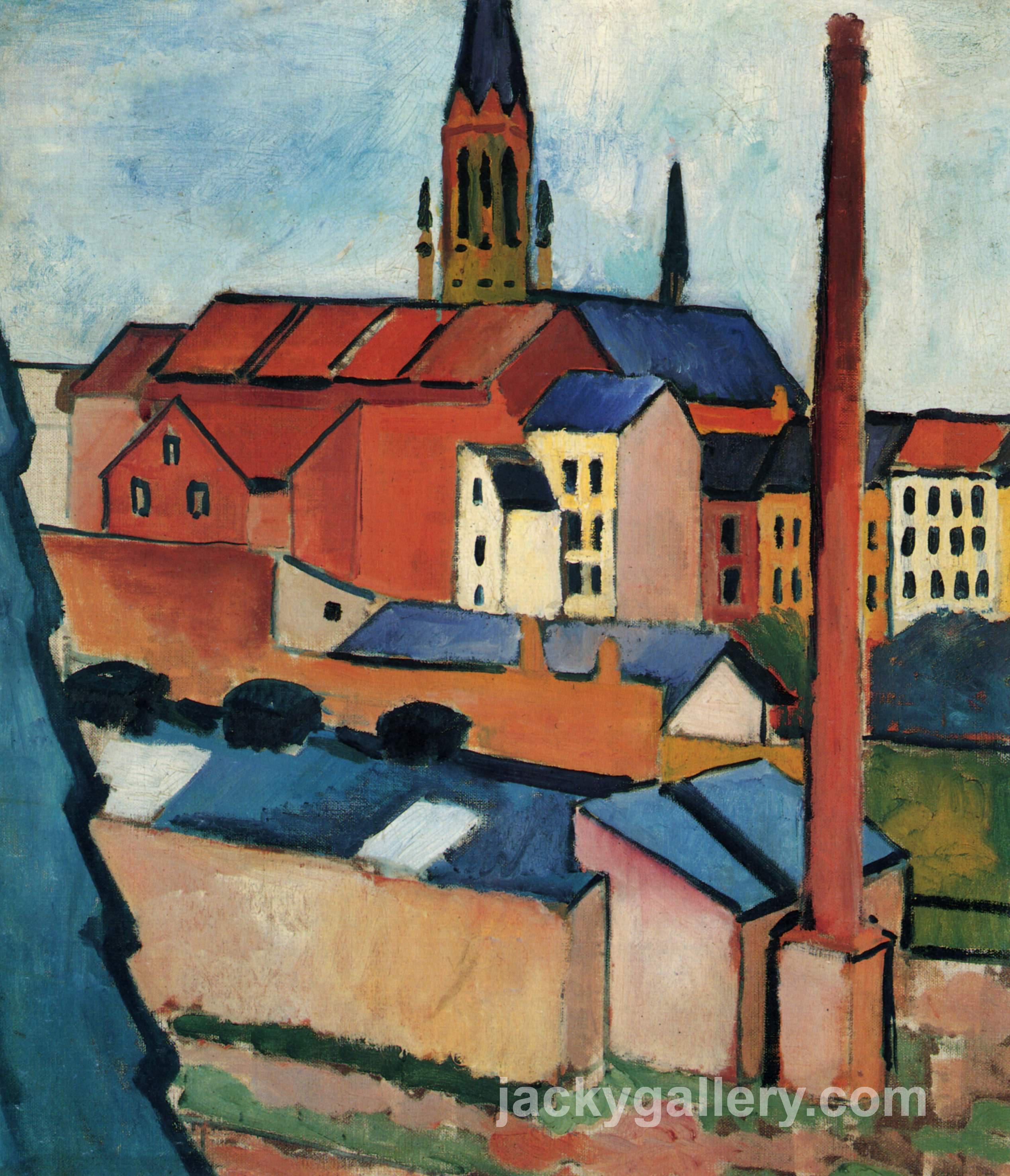 St. Marys with Houses and Chimney (Bonn), August Macke painting